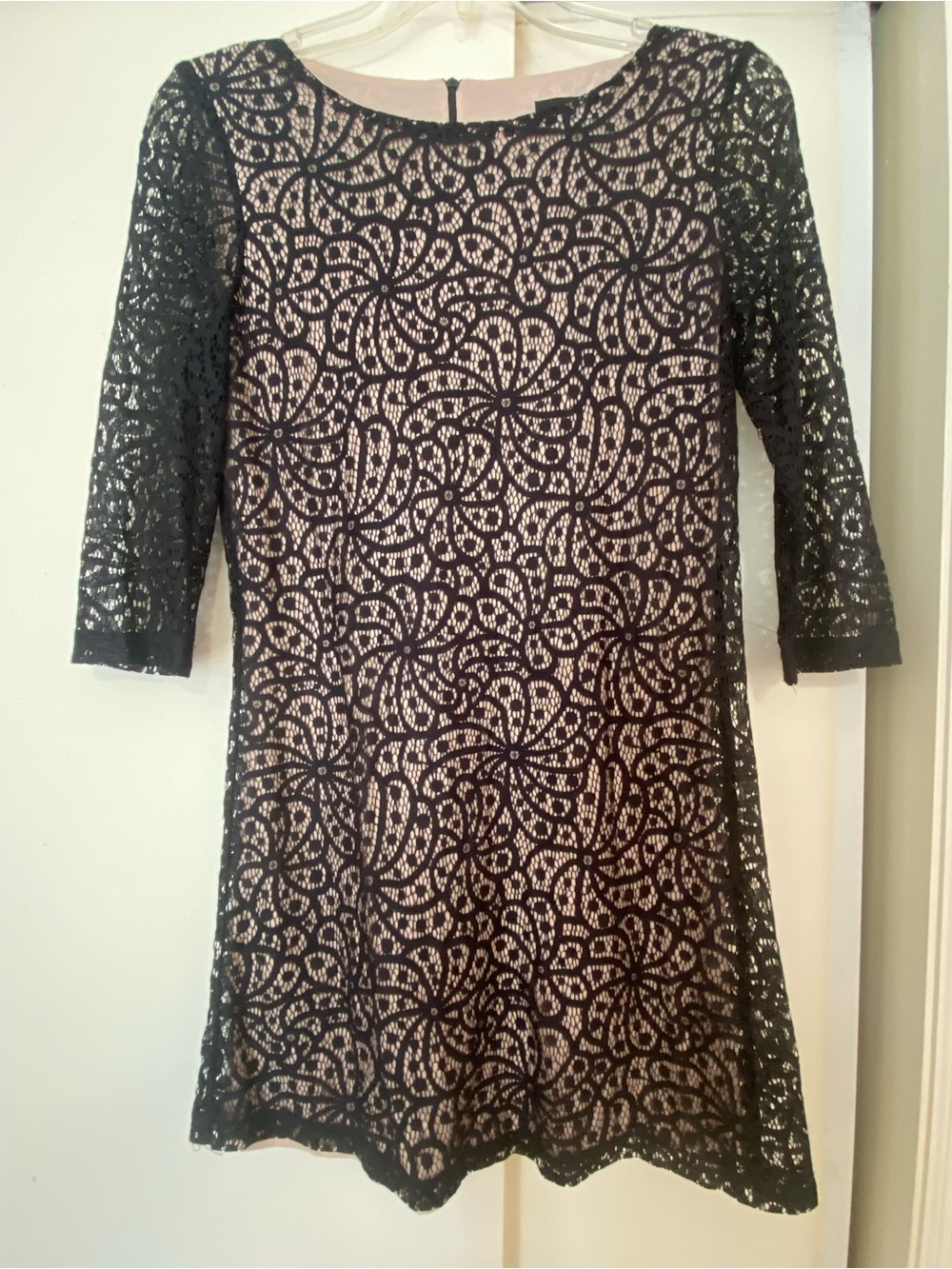 Mango Black Lace Mini Dress with Nude Lining